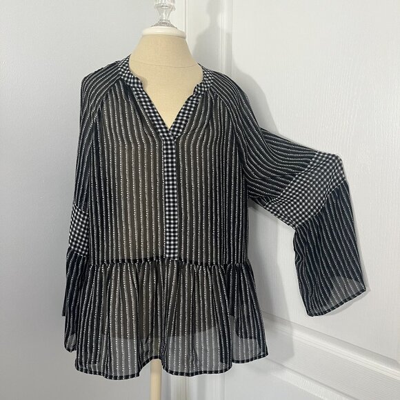 Style & Co Black and White Sheer top Sz XL - Picture 2 of 6